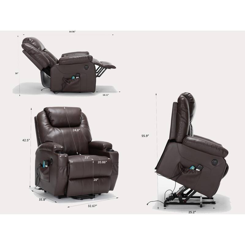 Faux Leather Power Lift Recliner Chair, Heat and Massage by Remote Control