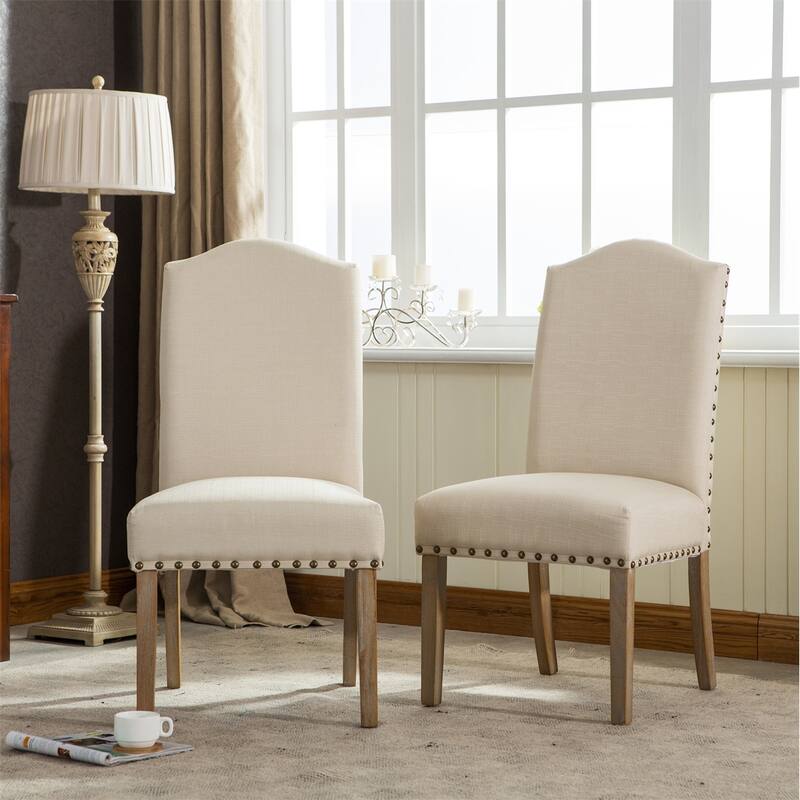 Mod Urban Style Solid Wood Nailhead Fabric Padded Parson Chair,2 PCS