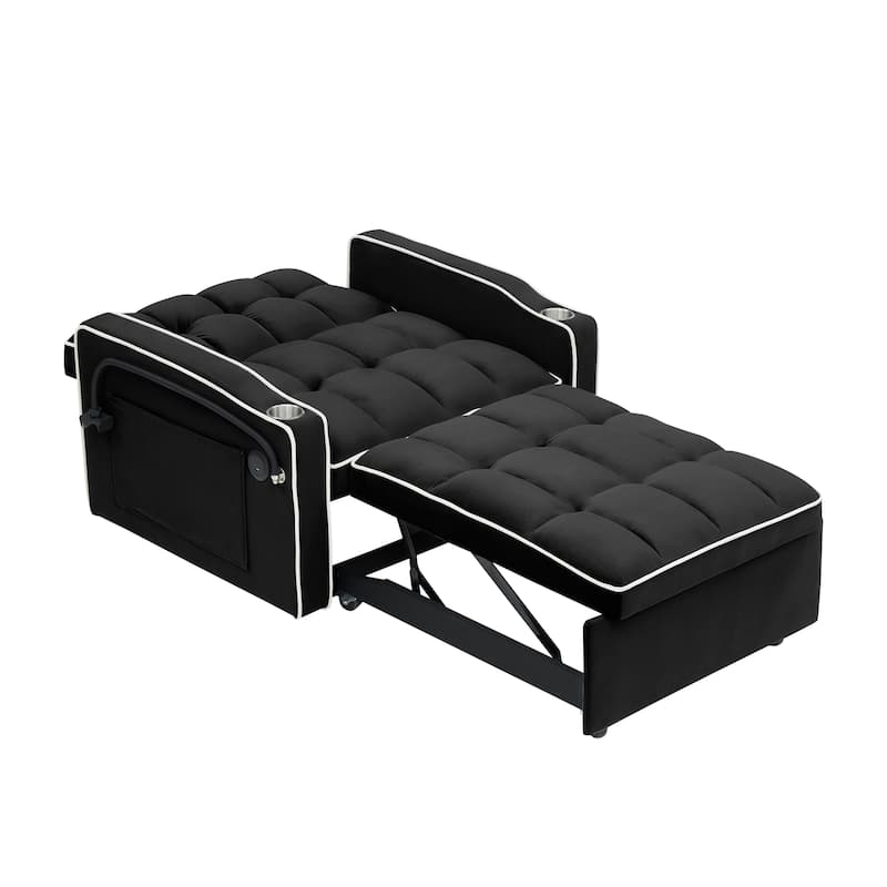 Versatile Foldable Sofa Bed in Black with Adjustable Back, USB Port, Ashtray and Phone Stand