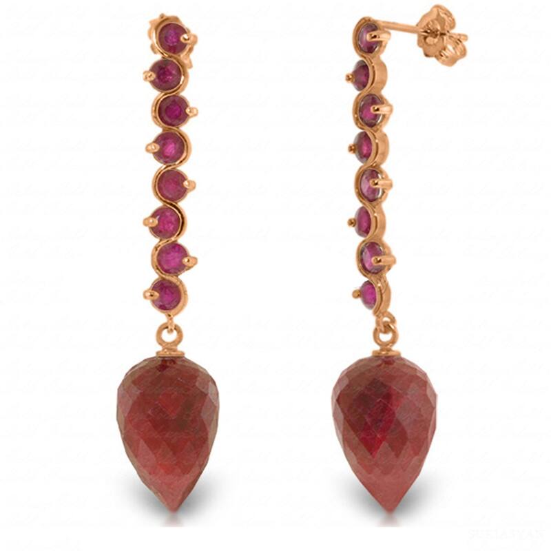 29.2 Carat 14K Solid Gold Drop Briolette Ruby Gemstone Earrings - Rose