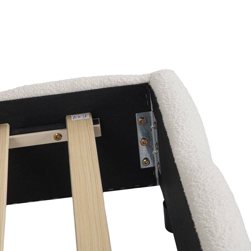 Roomfitters King Size Boucle Upholstered Platform Bed with Curved Headboard and Soft Rounded Frame, Beige