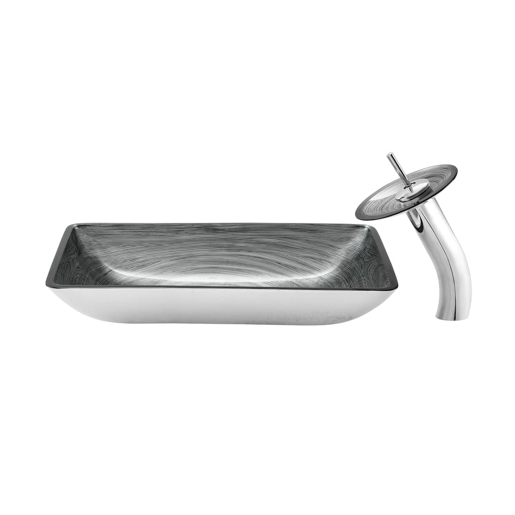 Vincennes Rectangular Glass Vessel Sink With Faucet, Smoky Grey - 22.2" x 14" 4.35"