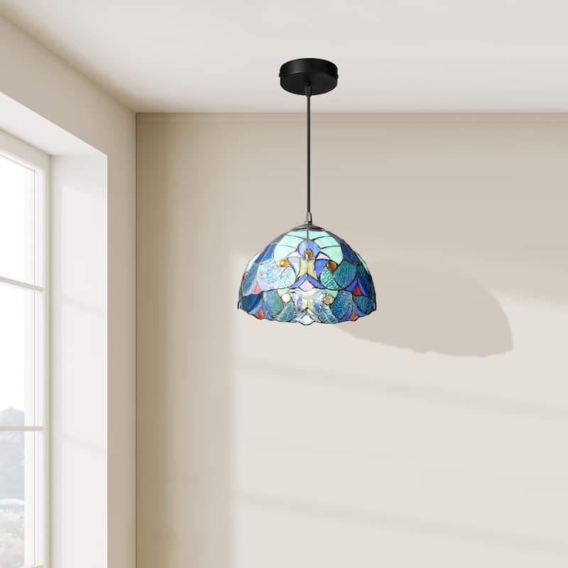 Halston River of Goods Stained Glass and Metal 10.25-Inch Pendant Light with Adjustable Hanging Cord - 10.25" x 10.25" x 72"
