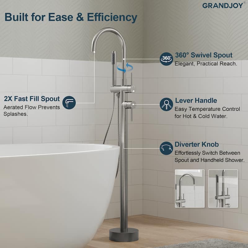 GRANDJOY 1-Handle Freestanding Tub Faucet with Integrated Hand Shower