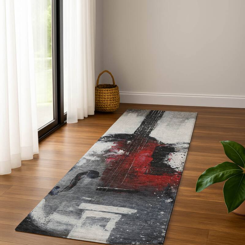 Premium Washable Super Soft Modern Guitar Mayfield Rug - Gray - 2'3" x 7'6"
