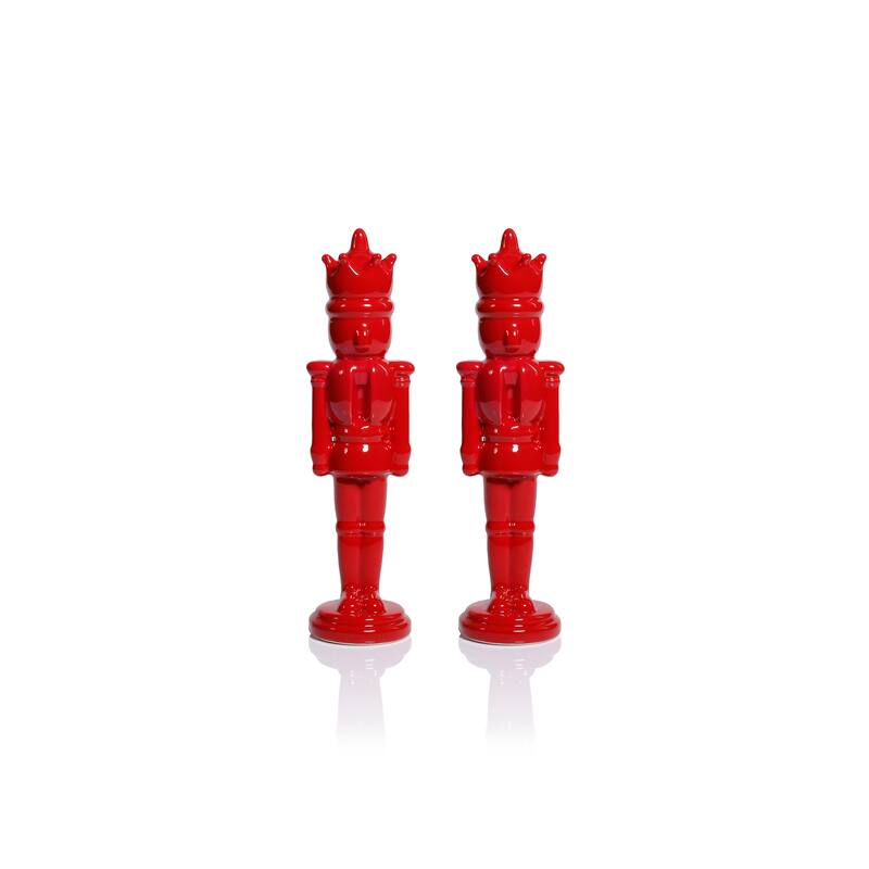 Hartwin Ceramic Red Nutcracker Figurines, Holiday Tabletop Décor, 2-Piece Set