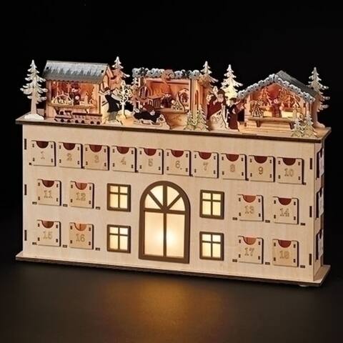17.25" Brown and Red LED 3 Cabin Scene Count Christmas Tabletop Decor