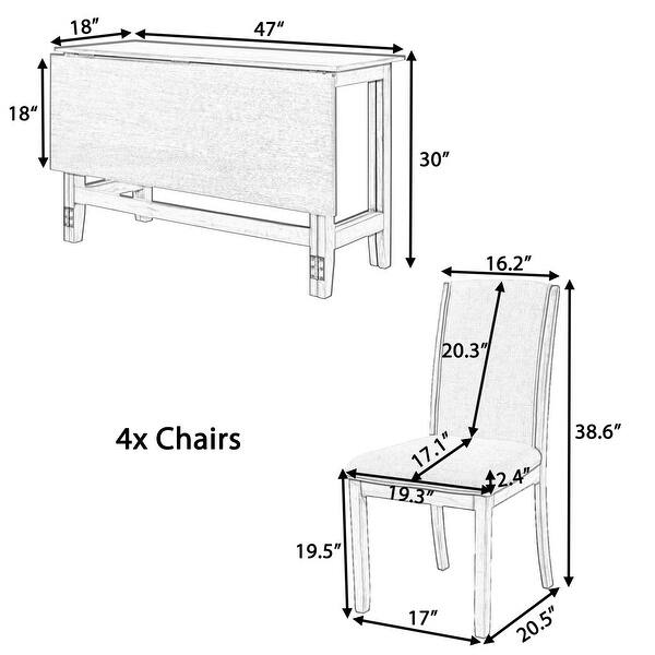 5Piece Wood Extendable Dining Table Set with Drop Leaf and 4 Chairs