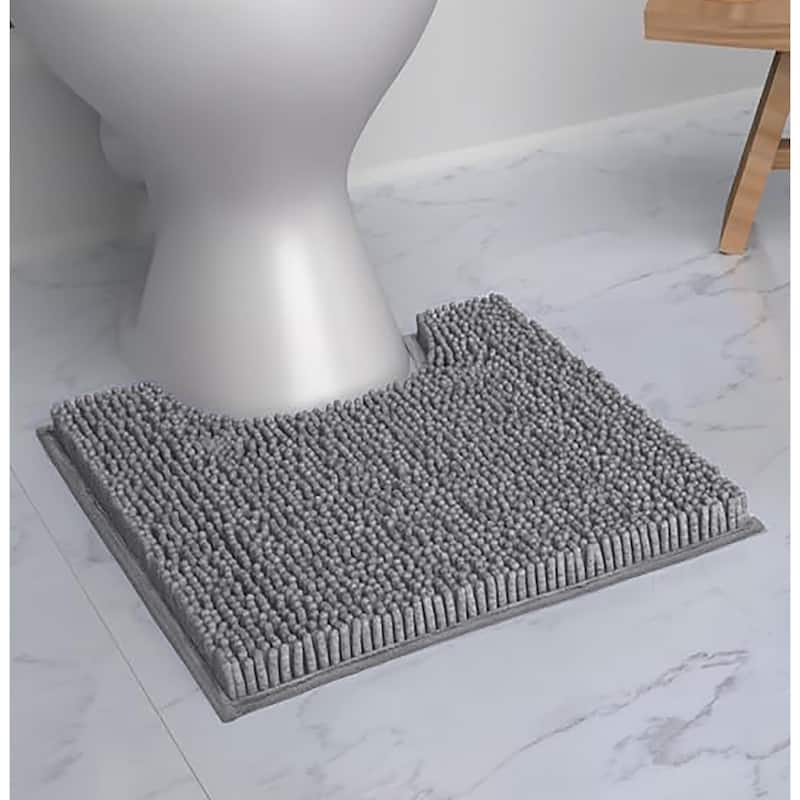 Dark Grey Soft Cozy Plush Chenille Contour Bath Mat Bathroom Rug