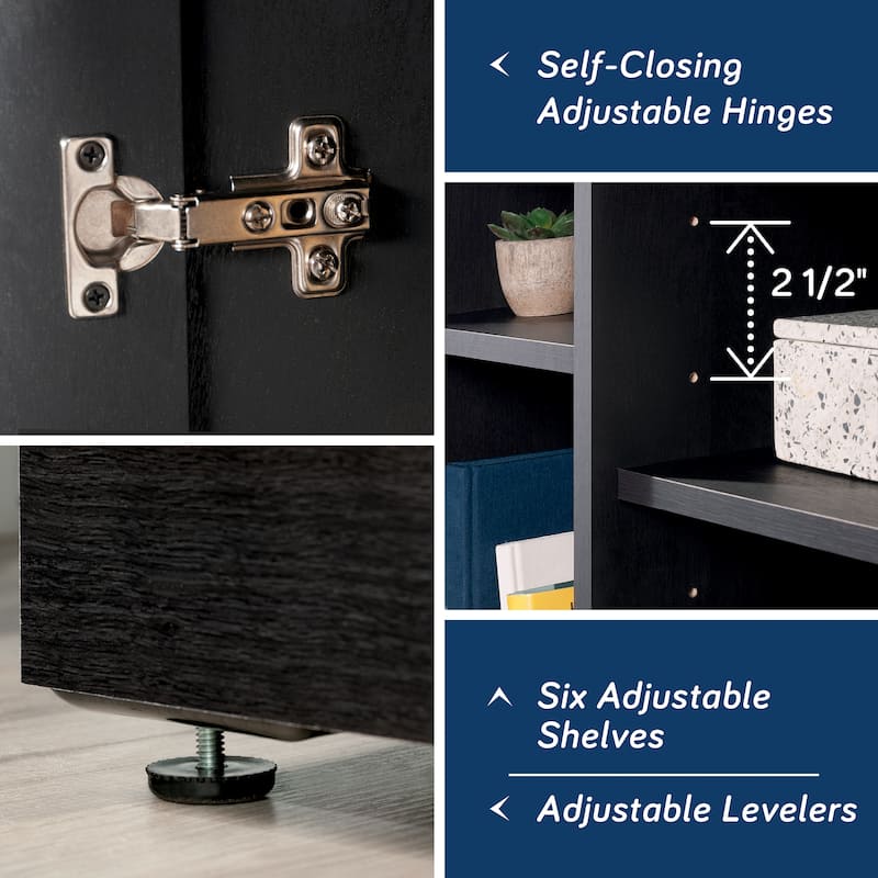 Black Adjustable Shelf Storage Cabinet Bookcase with 6 Shelves for Laundry Room or Office
