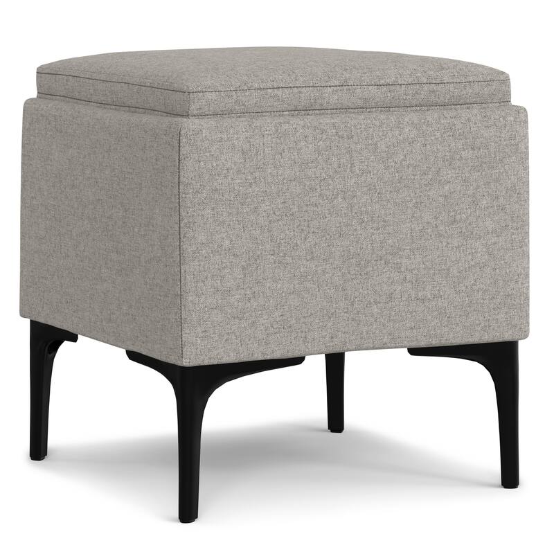 WYNDENHALL Evianna 18" Wide Mid Century Square Storage Ottoman with Tray in Cloud Grey Polyester Linen
