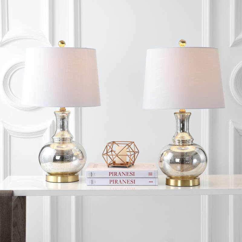 Edward 25" Glass LED Table Lamp, Mercury Silver/Brass Gold (Set of 2) by JONATHAN Y