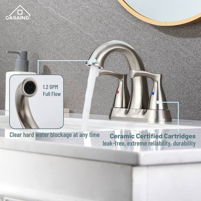 4 in. Centerset Double Handle Bathroom Faucet with Drain Kit Included