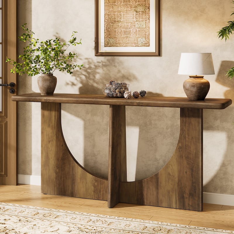 71-Inch Console Table with Sturdy Geometric Frame - Brown