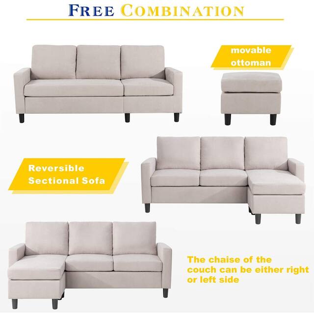 Futzca Modern L-shaped Convertible Sectional Sofa w/ Reversible Chaise