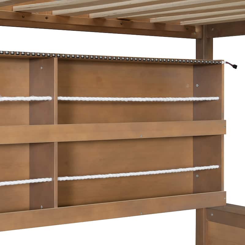 Full XL over Queen/Full over Full Bunk Bed with Integrated Shelving, Color-Changing Lights & Pegboard
