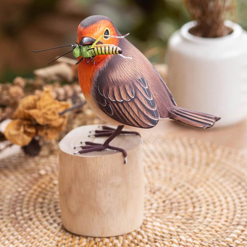 Novica Handmade Robins Meal Wood Statuette