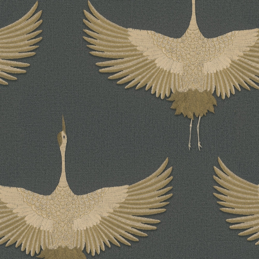 Galerie Wallcoverings Kumano Textured Stork Design Vinyl on Non-woven Pearlescent Wallpaper Roll