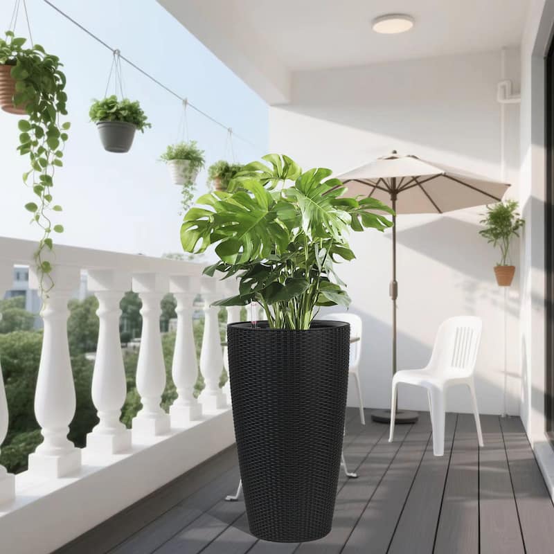 Set of 2 Tall Planters Large Planters with Water Level Monitor Inner Bucket, Automatic Watering, Flower Plant Pots( 22 inch )