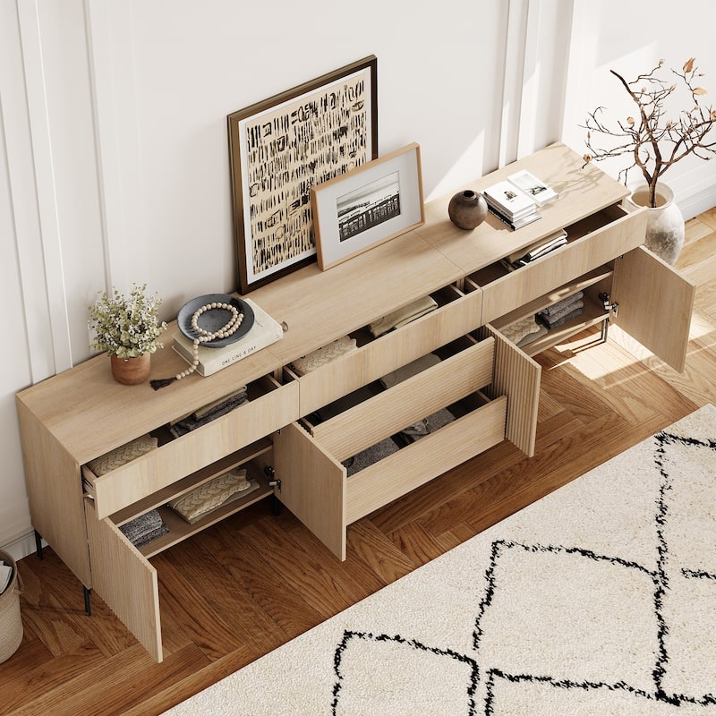 94.5" Modern Reeded Dresser TV Stand For Tvs Up To 100 Inch, Entertainment Center With Drawers