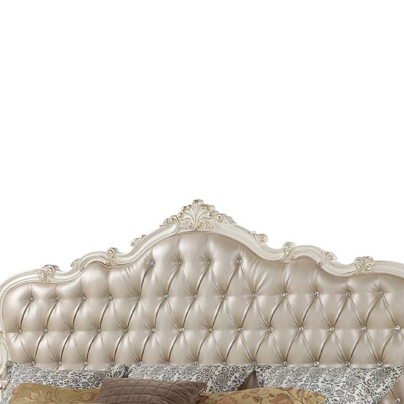 Acme Furniture Chantelle Rose Gold Faux Leather Pearl White Bed