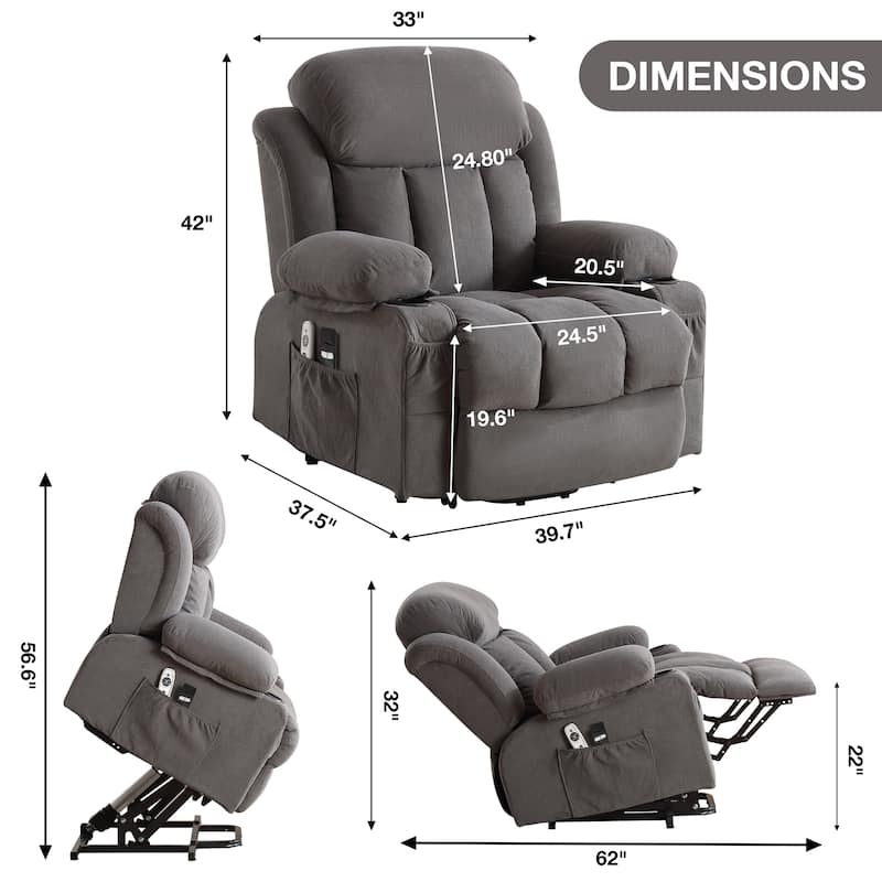 Electric Recliner Chair with Massage and Heat, USB Port, Cup Holders and Side Pockets, Adjustable Vibration Modes and Heating
