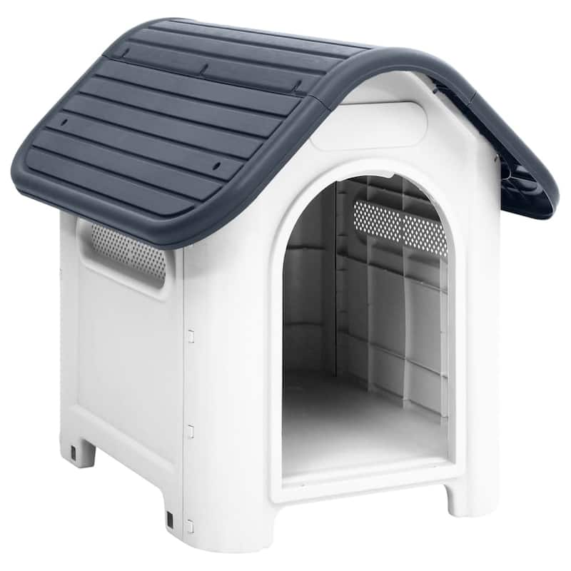 vidaXL Dog House Garden Dog Kennel Small Pet Cage Puppy Shelter Polypropylene - 23.2" x 29.5" x 26" - Grey