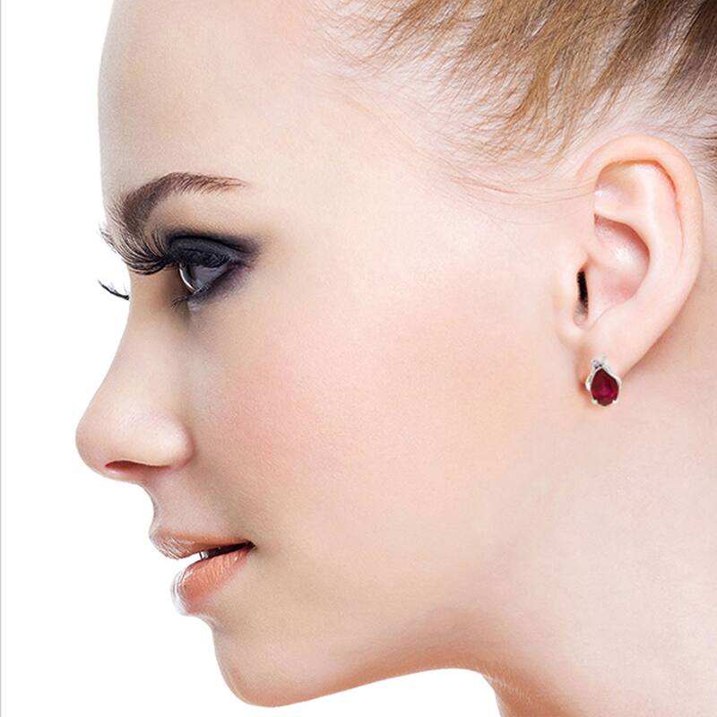 14K Solid Gold Studs Gemstone Earrings Natural Diamond & Ruby