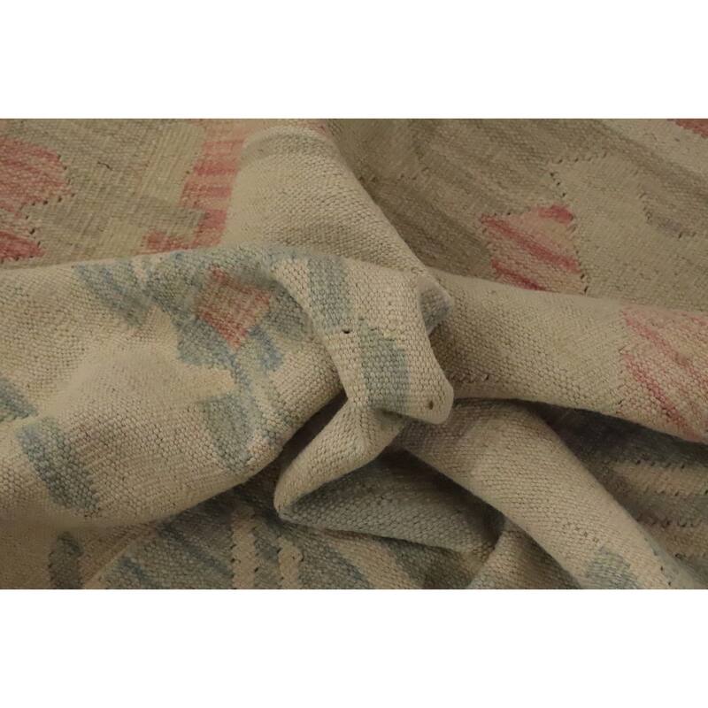 Hand Woven Oriental 100% Wool Carpet Southwestern Tribal Beige & Ivories Kilim Area Rug - 8' 11'' X 5' 10''