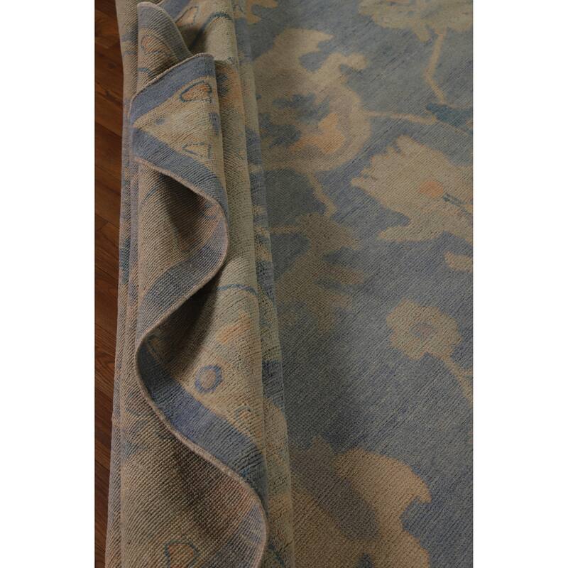 Hand Knotted Oriental 100% Wool Carpet Transitional All-Over Navy Blue & Blues Oushak Area Rug - 12' 0'' X 9' 5''