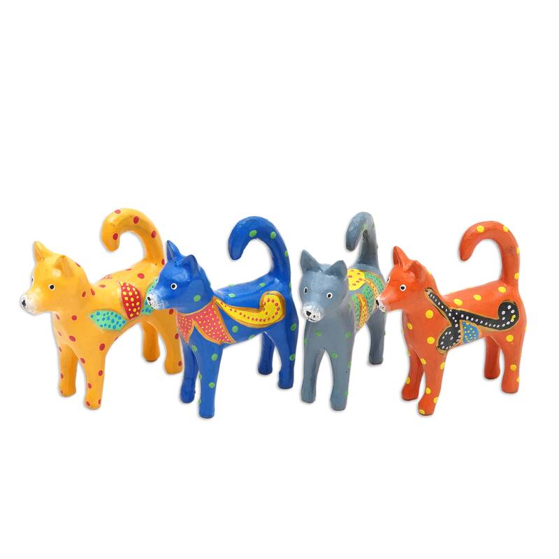 Novica Handmade Dog Tails Wood Ornaments (Set Of 4)