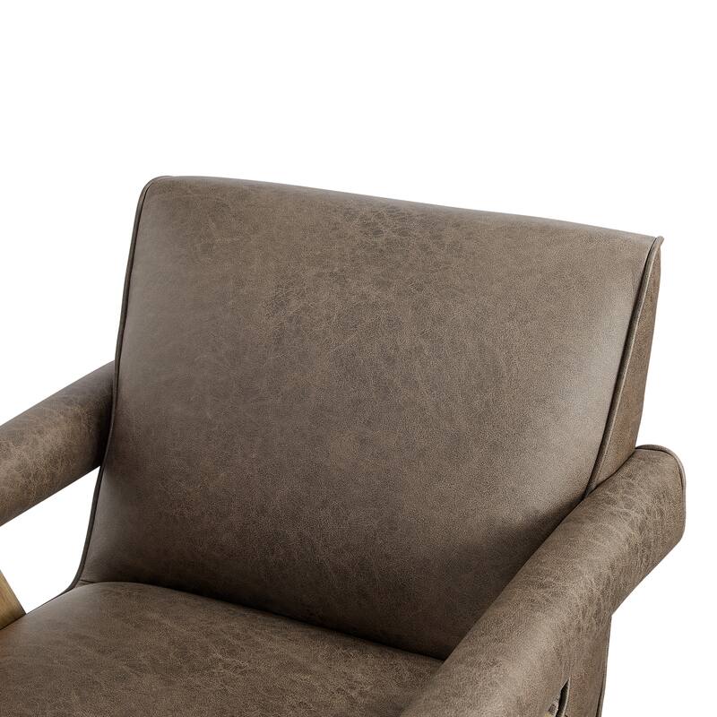 Modern Faux Leather Accent Chair, Lounge Arm Chairs with Plump Cushion, Upholstered Reading Chair with V Shape Solid Wood Legs