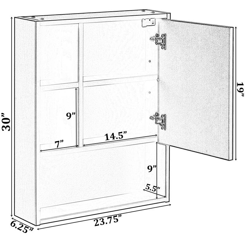 Wall Mount Bathroom Mirrored Storage Cabinet with Open Shelf | 2 Adjustable Shelves Medicine Organizer Storage Furniture