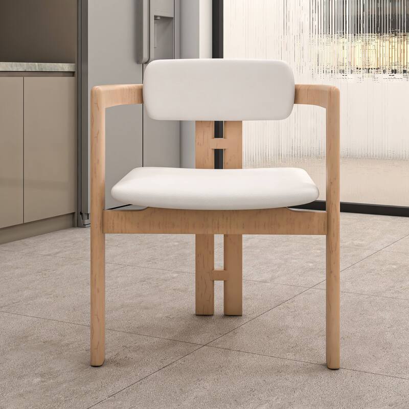 Dining Chairs Upholstered Leather Seats in Rubberwood Set of 4 Arm Chairs Open Back Design