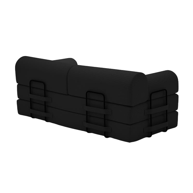 Convertible Sleeper Sofa Bed with Cylindrical Pillow, Corduroy Folding Mattress Couch with Fixed-Shape Frame for Bedroom