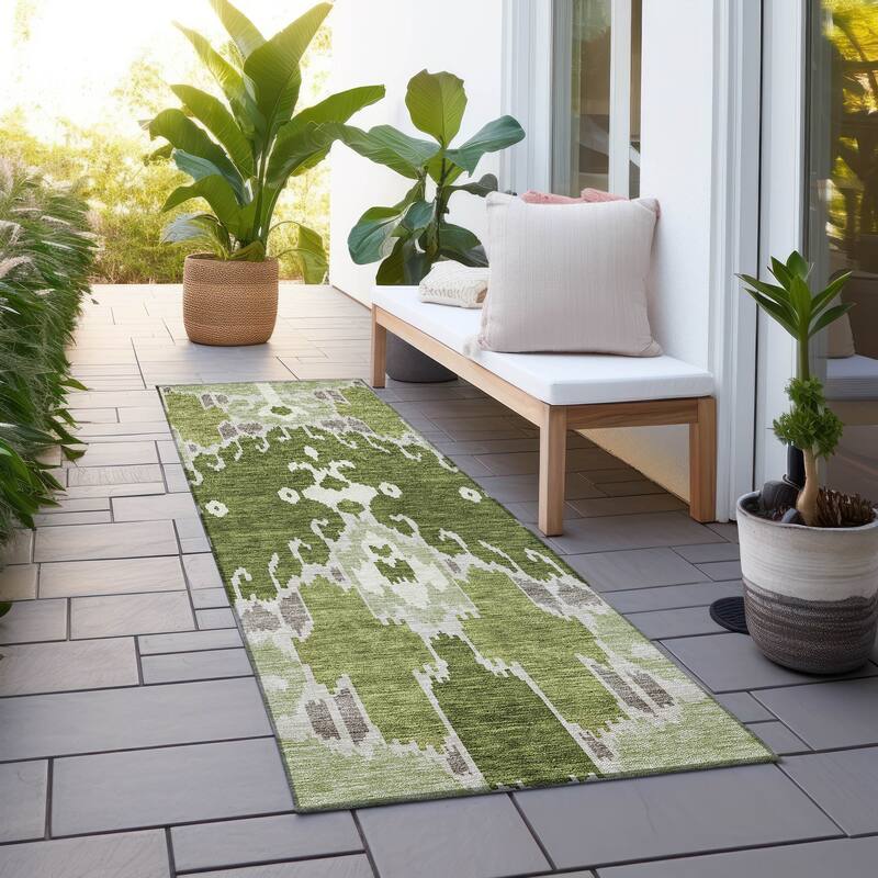 Machine Washable Indoor/ Outdoor Chantille Global Boho Rug - Olive - 2'3" x 7'6"