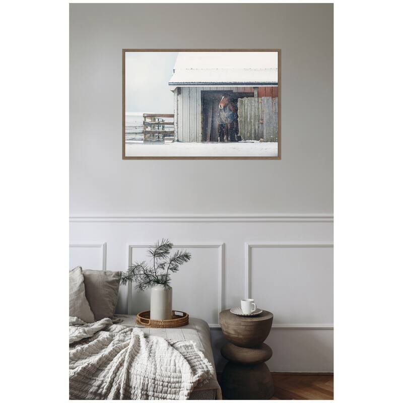 Kate and Laurel Sylvie Framed Canvas Barn Horse in Snow by Emiko and Mark Franzen