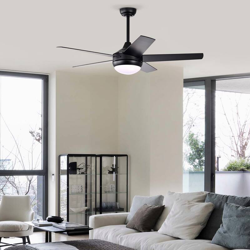 Matte Black 52 in. Integrated LED Indoor 5-Blade Ceiling Fan with Light Kit and Wall Control