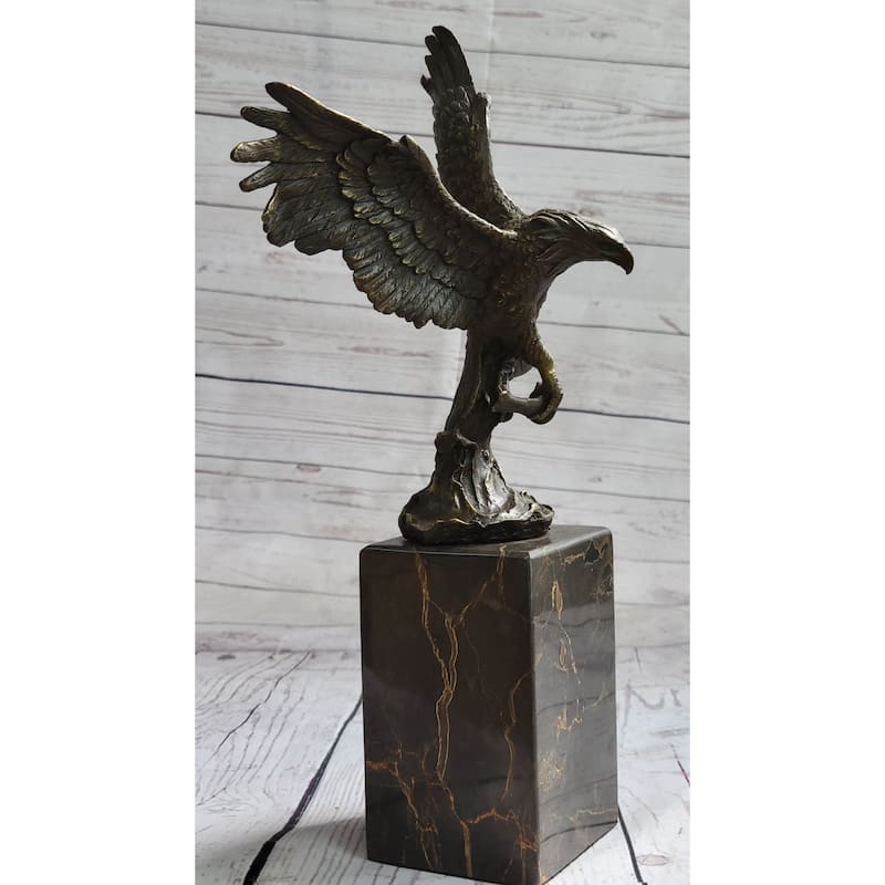 American Bald Eagle Holding Fish Bronze Sculpture Statue On Marble Base Signed Original 14 Inches X 8 Inches