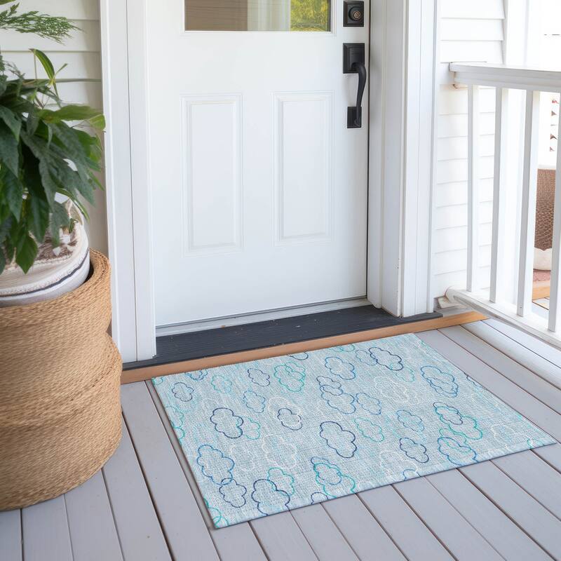 Machine Washable Indoor/ Outdoor Modern Clouds Chantille Rug - Sky - 1'8" x 2'6"