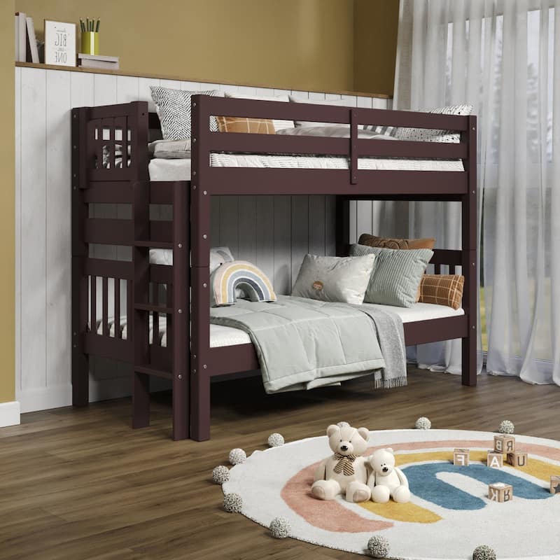 Taylor & Olive Trillium Twin over Twin Bunk Bed with End Ladder - Dark Cherry