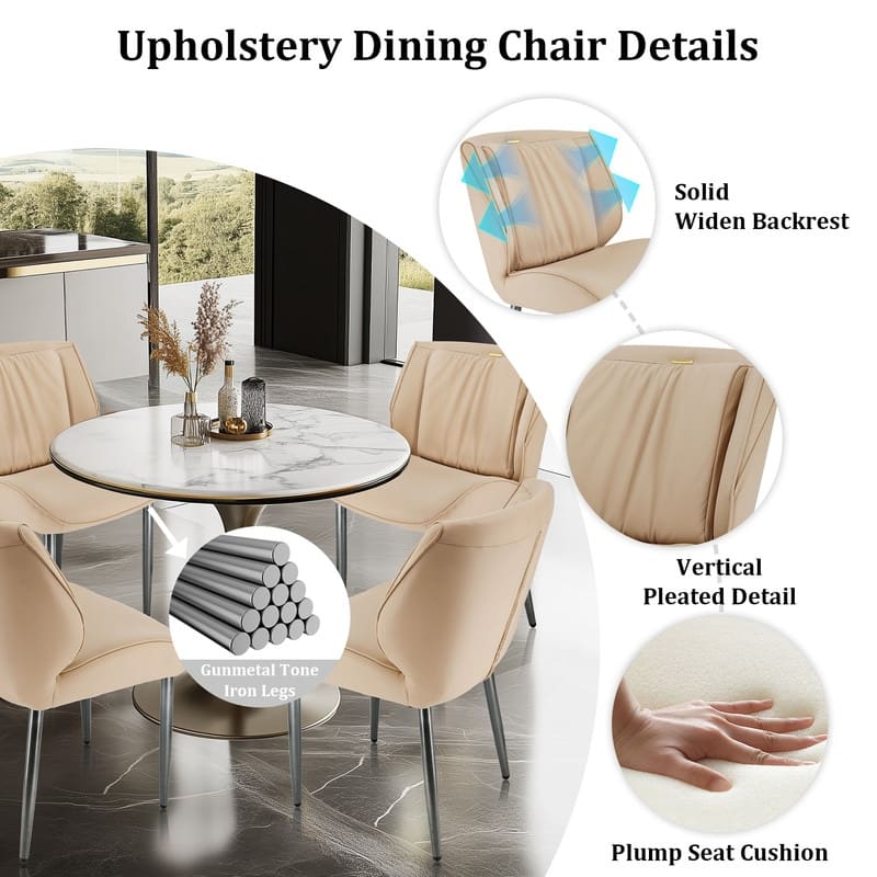 2PCS Upholstered Dining Chairs Kitchen Island Counter Side Chair Curvature Seat