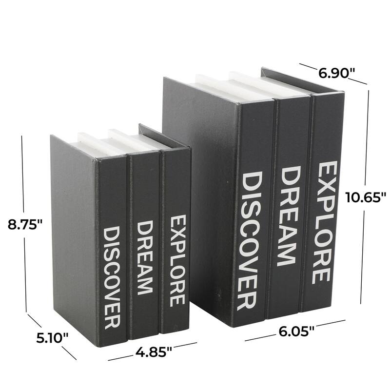 Canvas Decorative Box with White Explore, Dream, Discover Text - Set of 2 Black - Roche River Decor