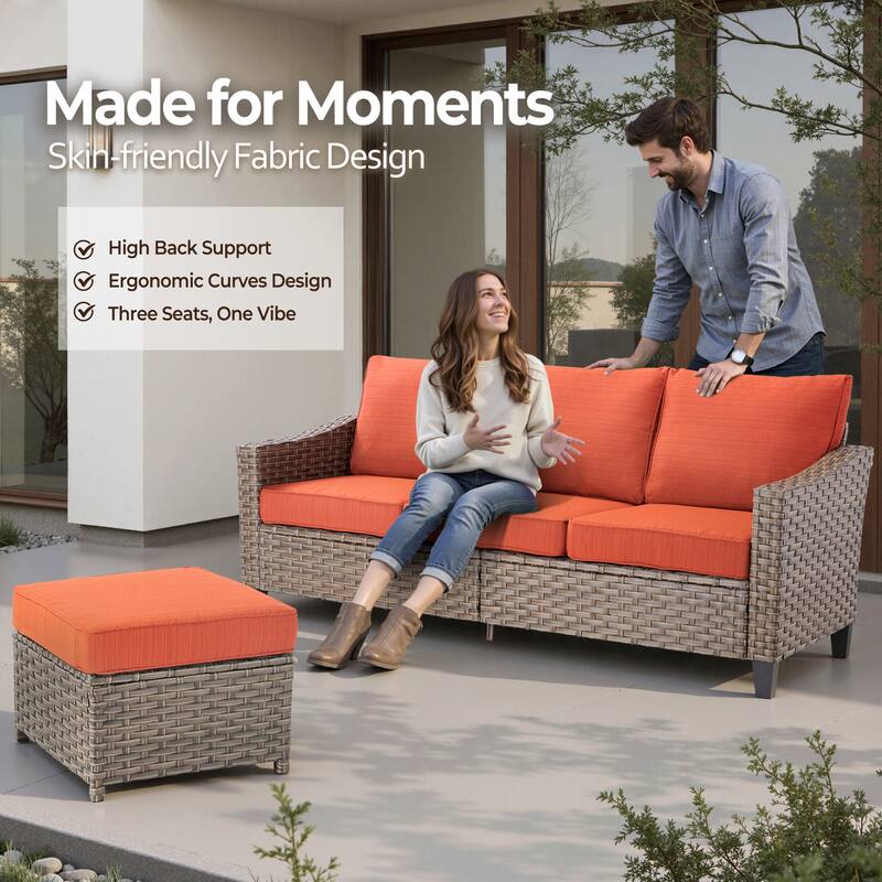 HOOOWOOO 5-piece Patio Wicker Conversation Set with Ottoman