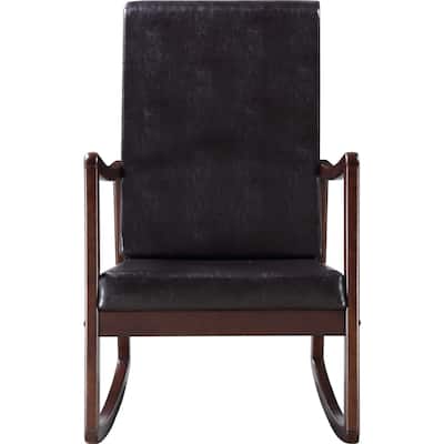 PU Upholstered Rocking Chair in Dark Brown and Espresso