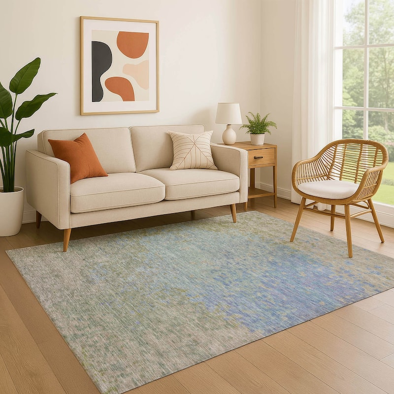 Premium Washable Super Soft Abstract Solid Mayfield Rug - Sky - 10' x 14'