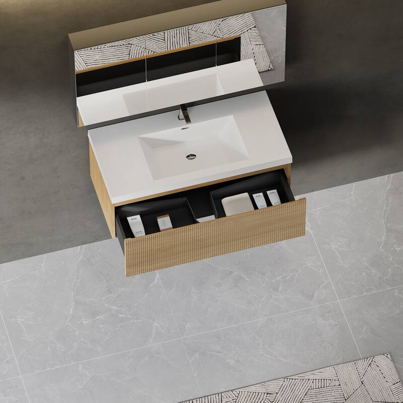 Wall Mounted Bathroom Vanity with Solid Surface Sink