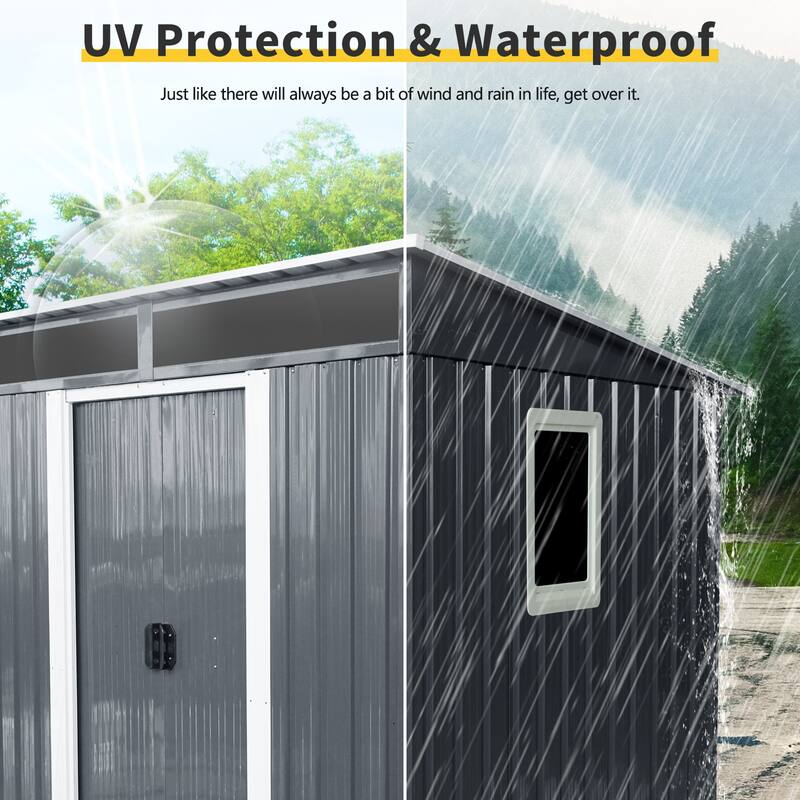 GDF Studio - Jarvi Outdoor Metal Storage Shed with Window and Transparent Roof Panel