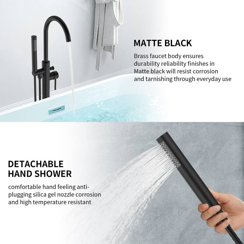 Freestanding Bathtub Faucet Tub Floor Mount Bathroom Faucets Brass Single Handle & Hand Shower High Flow Rate Max 6 GPM