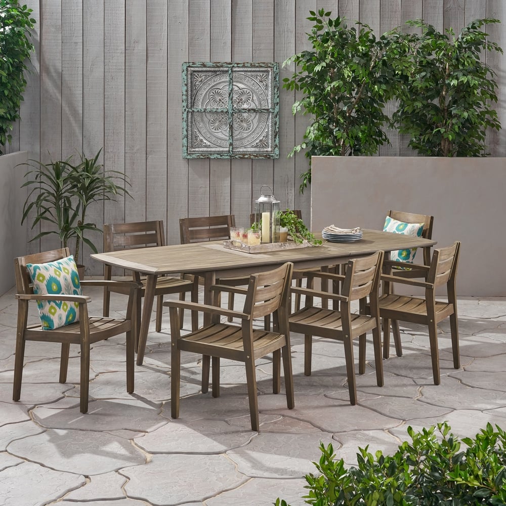 Stamford Acacia Wood Outdoor 9-piece Expandable Dining Set by Christopher Knight Home